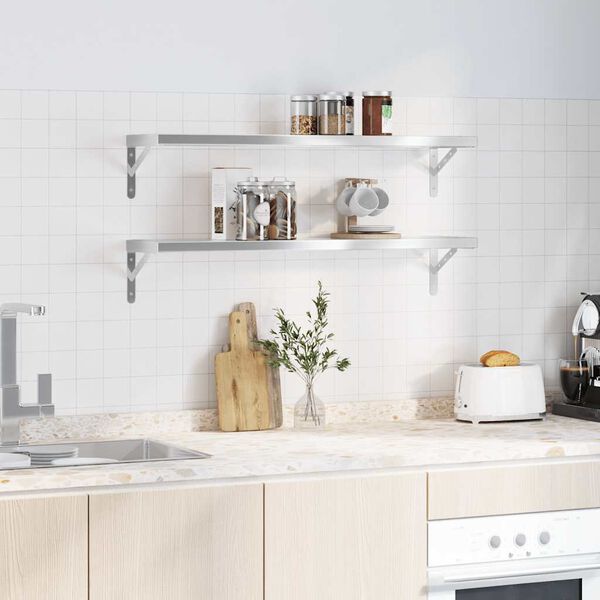 vidaXL Mensole a Muro 2pz 100x23,5x3cm Argento in Acciaio Inossidabile
