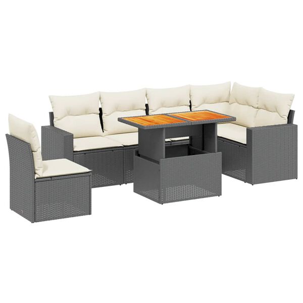 vidaXL Set Divani da Giardino con Cuscini 7pz Nero Polyrattan