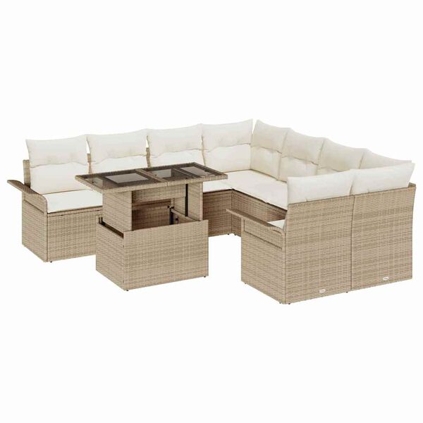 vidaXL Set Divano da Giardino con cuscino 9 pcs Beige Poly Rattan