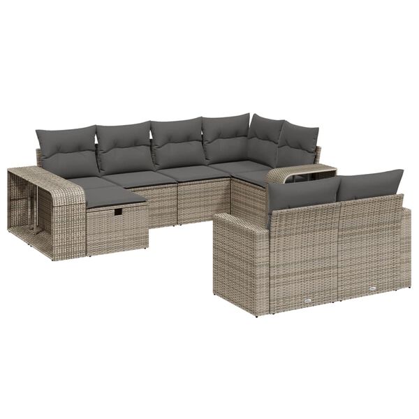 vidaXL Set Divano da Giardino 10 pz con Cuscini Grigio in Polyrattan