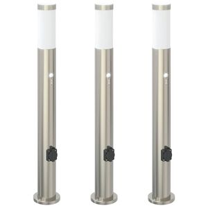vidaXL Lampioni a paletto con sensore e presa 3 pz 80 cm Acciaio Inox IP44