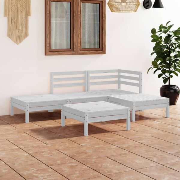 vidaXL Set Divani da Giardino 5 pz in Legno Massello di Pino Bianco