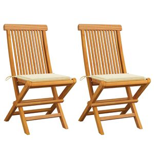 vidaXL Sedie da Giardino con Cuscini Crema 2 pz in Massello di Teak