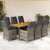 vidaXL Set Bistr&ograve; da Giardino 9 pz con Cuscini in Polyrattan Grigio