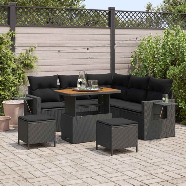 vidaXL Set Divano da Giardino con cuscino 9 pcs Nero polyrattan