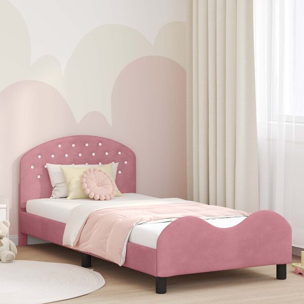 vidaXL Struttura letto bambini con testata Rosa 90 x 200 cm Velluto