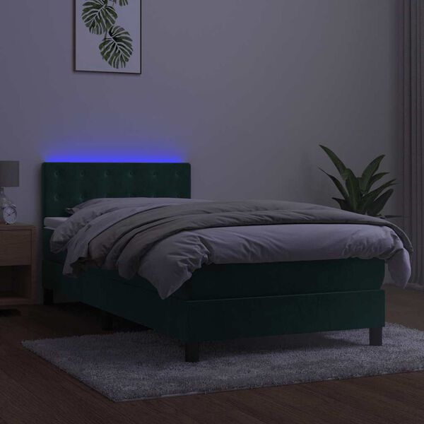 vidaXL Letto a Molle con Materasso e LED Verde Scuro 90x200cm Velluto