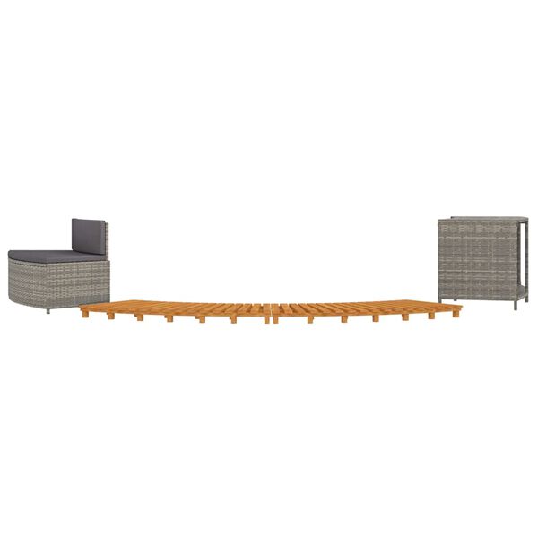 vidaXL Bordo per Spa Grigio in Polyrattan e Legno Massello di Acacia