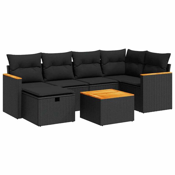 vidaXL Set Divani da Giardino con Cuscini 7pz Nero Polyrattan