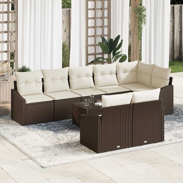 vidaXL Set Divano da Giardino 9 pcs Marrone e Crema polyrattan