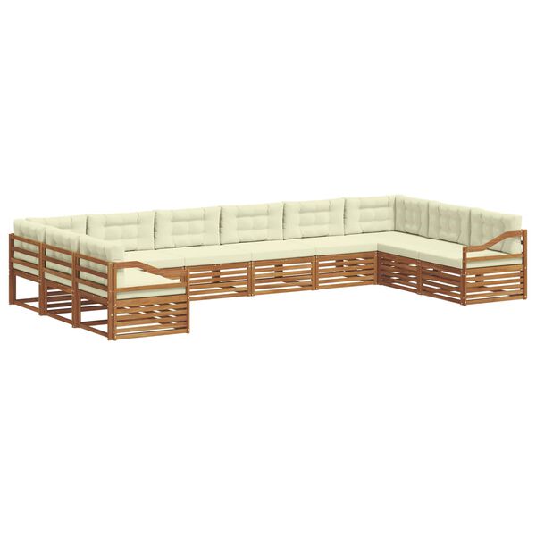 vidaXL Set divani 10 pcs Naturale e Crema Legno di Acacia Massello