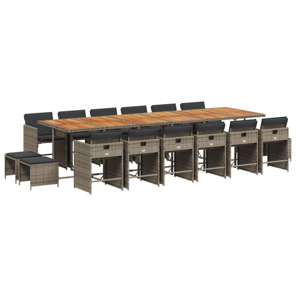 vidaXL Set da Pranzo da Giardino 17pz con Cuscini Grigio in Polyrattan