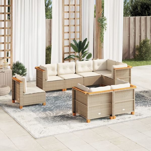 vidaXL Set Divano da Giardino 8 pz con Cuscini Beige in Polyrattan