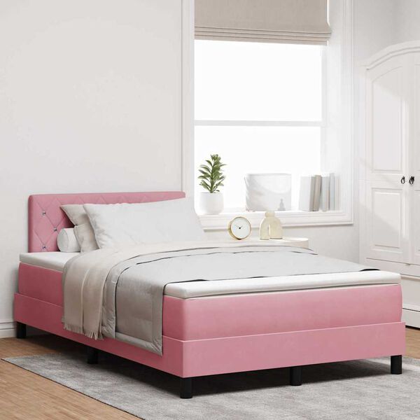 vidaXL Letto a Sorgente LED con materasso Rosa 120 x 190 cm Velluto