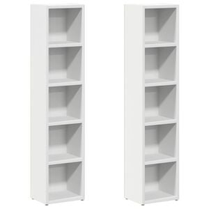 vidaXL Scaffali Porta CD 2 pz Bianchi 21x16x93,5 cm Legno Multistrato