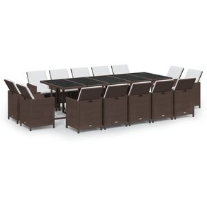 vidaXL Set da Pranzo Giardino 15 pz con Cuscini in Polyrattan Marrone
