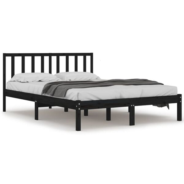 vidaXL Giroletto Nero in Legno Massello di Pino 140x190 cm