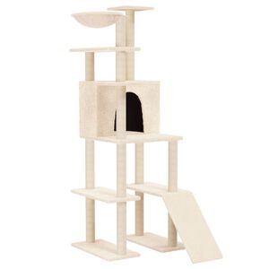 vidaXL Albero per Gatti con Tiragraffi in Sisal Crema 166 cm