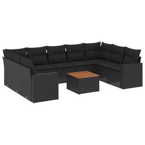 vidaXL Set Divani da Giardino 10pz con Cuscini in Polyrattan Nero