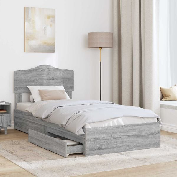 vidaXL Letto con Contenitore con testiera Grigio Sonoma 100 x 200 cm