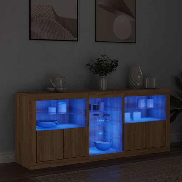 vidaXL Credenza con Luci LED Rovere Sonoma 162x37x67 cm
