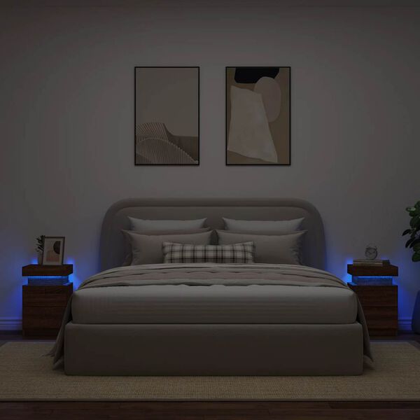 vidaXL Comodini con Luci LED 2pz Rovere Marrone 35x39x55 cm