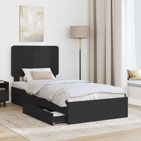 vidaXL Letto con Contenitore Nero 100 x 200 cm Legno multistrato