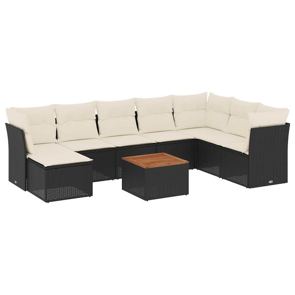 vidaXL Set Divani da Giardino 9 pz con Cuscini Nero in Polyrattan