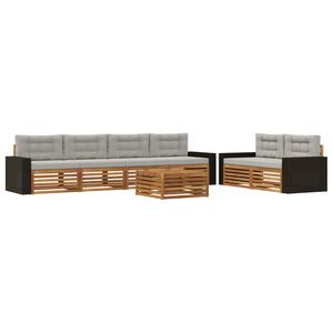 vidaXL Set di divani da esterno 7 pz Naturale e Grigio Chiaro