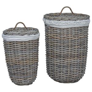 vidaXL Cesto per la biancheria con coperchio 2 pcs Grigio Kubu