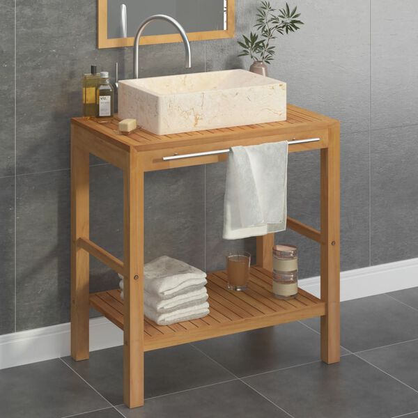 vidaXL Armadietto da Bagno in Legno di Teak con Lavabo in Marmo Crema