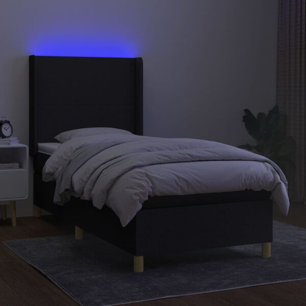 vidaXL Letto a Molle con Materasso e LED Nero 100x200 cm in Tessuto