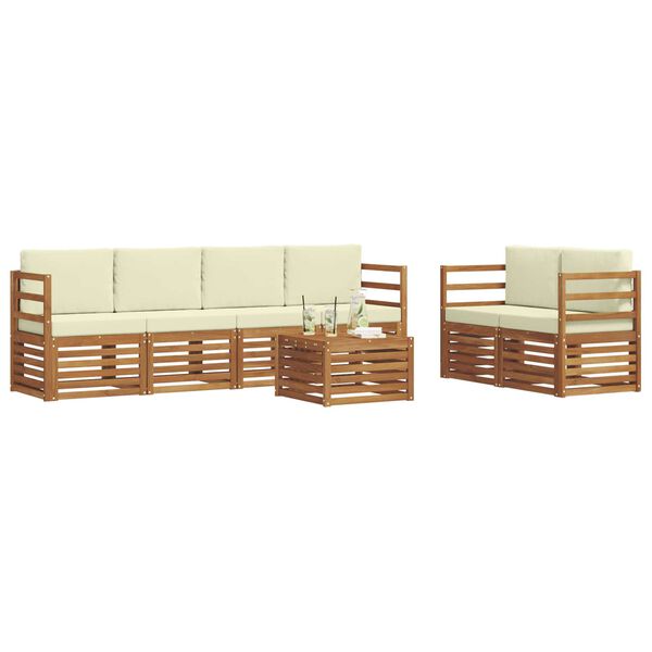 vidaXL Set divani 7 pcs Naturale e Crema Legno di Acacia Massello