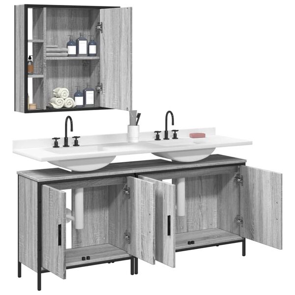 vidaXL Set Mobili da Bagno 3 pz Grigio Sonoma in Legno Multistrato