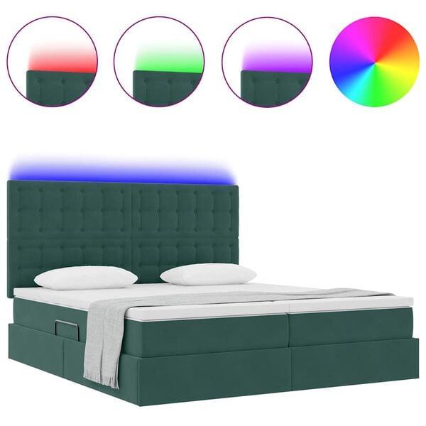 vidaXL Letto con luci a strisce a LED Verde Scuro 180 x 200 cm Velluto
