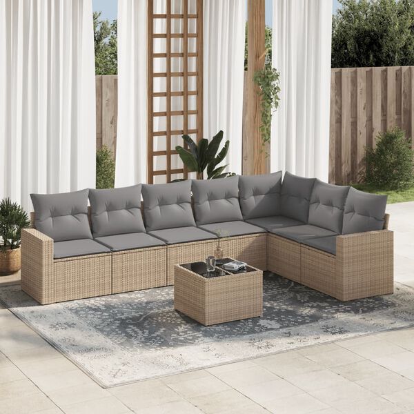 vidaXL Set Divano da Giardino 8 pz con Cuscini Beige in Polyrattan