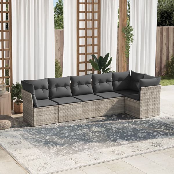 vidaXL Set Divano da Giardino 6pz con Cuscini Grigio Chiaro Polyrattan