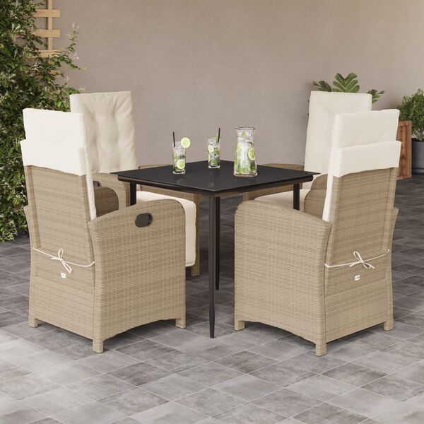 vidaXL Set da Pranzo da Giardino 5 pz con Cuscini Beige in Polyrattan