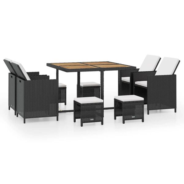 vidaXL Set da Pranzo da Giardino 9 pz in Polyrattan e Acacia Nero