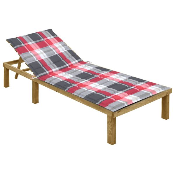 vidaXL Lettino da Giardino con Cuscino Tartan Rosso in Pino Impregnato