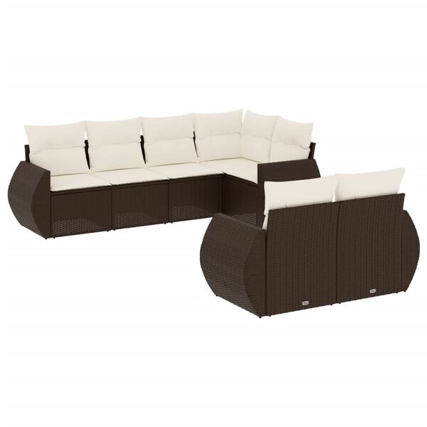 vidaXL Set Divani da Giardino 7 pz con Cuscini Marrone in Polyrattan