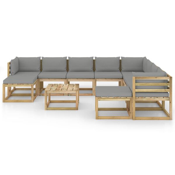vidaXL Set Divani da Giardino 11pz e Cuscini Legno di Pino Impregnato