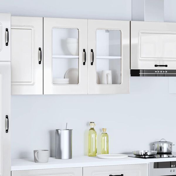 vidaXL Pensile da Cucina con Porta in Vetro Kalmar Bianco Lucido