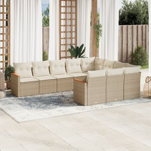 vidaXL Set Divano da Giardino 10 pz con Cuscini Beige in Polyrattan