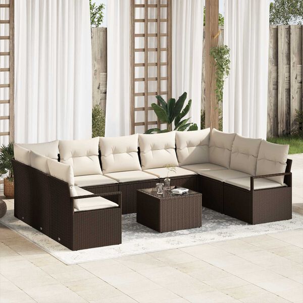 vidaXL Set di divani con cuscino 10 pcs Marrone e Crema polyrattan