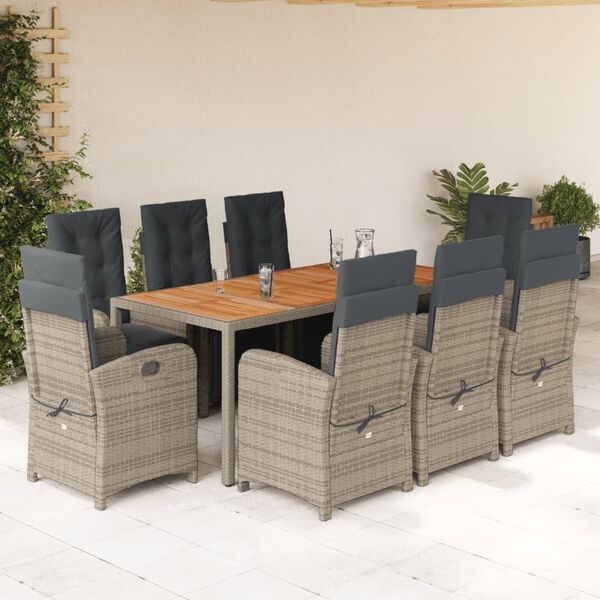 vidaXL Set da Pranzo da Giardino 9 pz con Cuscini in Polyrattan Grigio