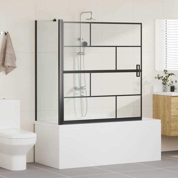 vidaXL Schermo per Bagno e Doccia Nero e trasparente 116 x 68 x 128 cm