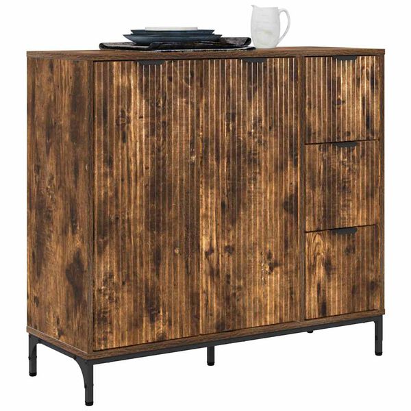 vidaXL Credenza Rovere fum&eacute; 89,5 x 33 x 82 cm Legno multistrato
