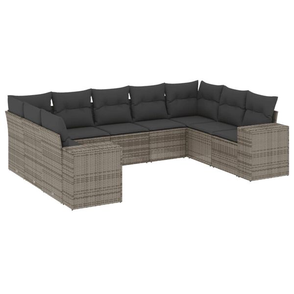vidaXL Set Divano da Giardino 9 pz con Cuscini Grigio in Polyrattan