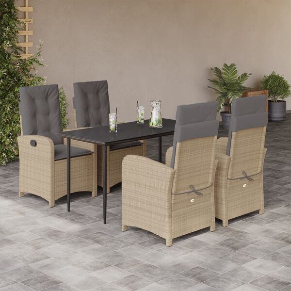 vidaXL Set Pranzo da Giardino 5 pz con Cuscini Beige Misto Polyrattan